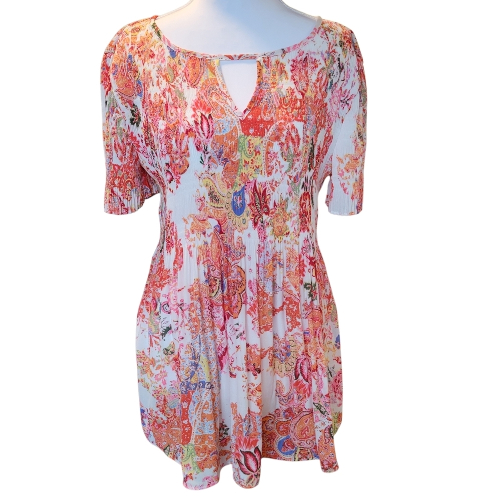 Floral & Ivy Multicolor Paisley Print Short Sleeve Blouse Top